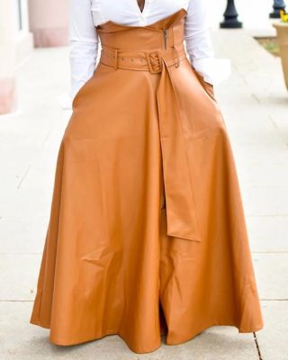 PU Leather High Waist Asymmetrical Zipper Design Skirt