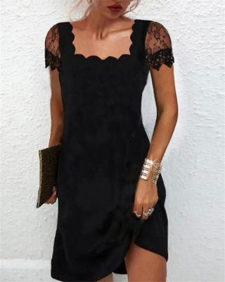 Contrast Lace Scallop Trim Casual Dress