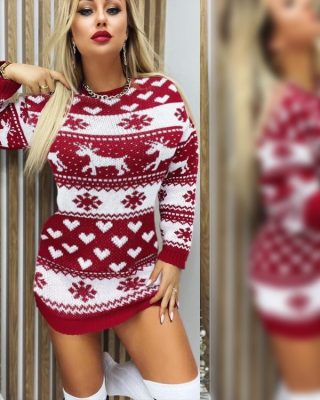 Christmas Elk Heart Snowflake Print Casual Dress