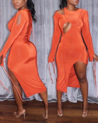 Cold Shoulder Cutout Split Thigh Dress