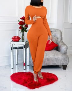 Cutout Front Long Sleeve Jumpsuit