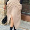 Ruched High Slit Pocket Design Maxi Skirt