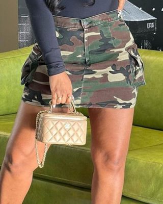 Camouflage Print Button Pocket Design Skirt