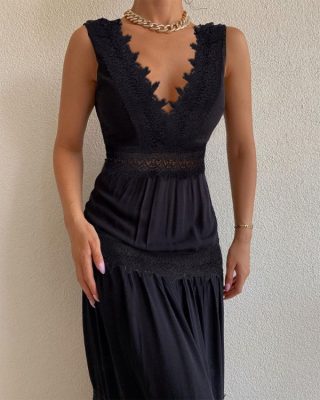Guipure Lace Patch V-Back Prom Dress